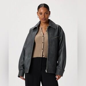 Quince 100% Leather Oversized Bomber Jacket Color Distressed Black Size Medium